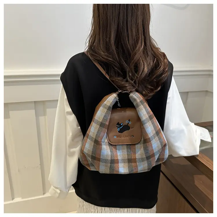 Early Autumn Plaid Dog Cloud Bag Large Capacity College Style Backpack Commuter Tote Bag Shoulder Crossbody Bag — feature 17