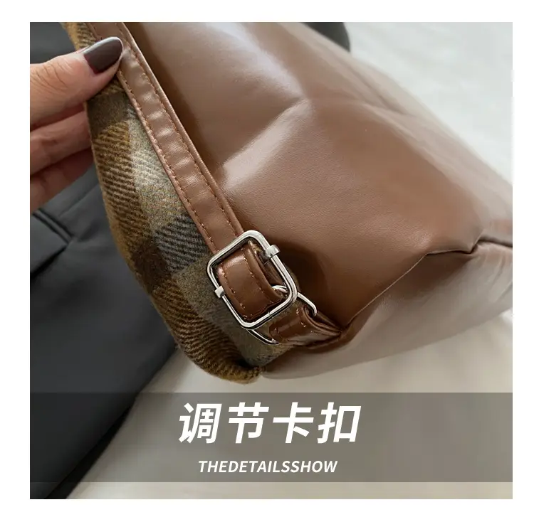 Early Autumn Plaid Dog Cloud Bag Large Capacity College Style Backpack Commuter Tote Bag Shoulder Crossbody Bag — feature 5