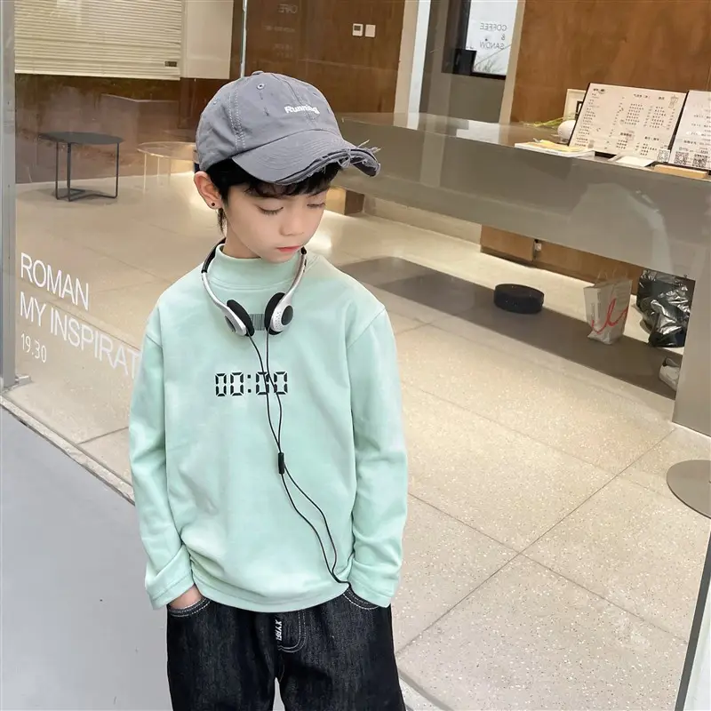 Gray Long Sleeve Kids T-Shirt "Brave Boy" Print — feature 1