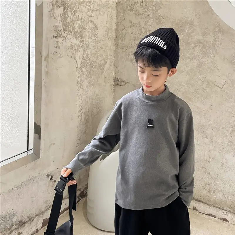 Gray Long Sleeve Kids T-Shirt "Brave Boy" Print — feature 5