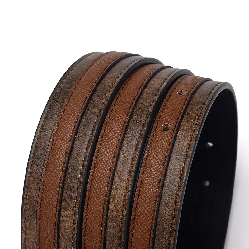 Men Navy Blue Leather Belt with Silver Buckle - Image 7