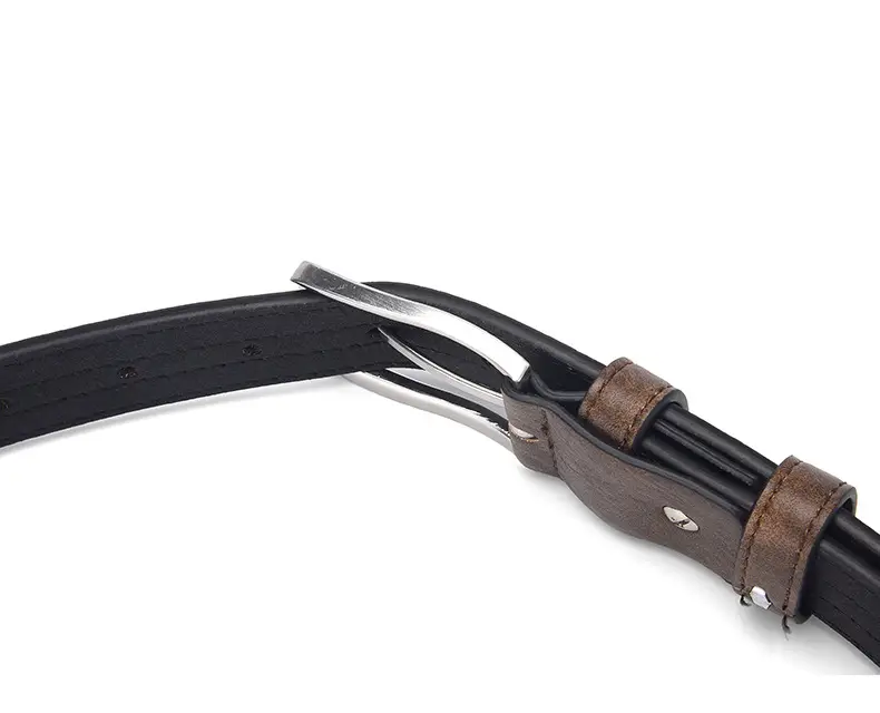 Men Navy Blue Leather Belt with Silver Buckle — feature 8