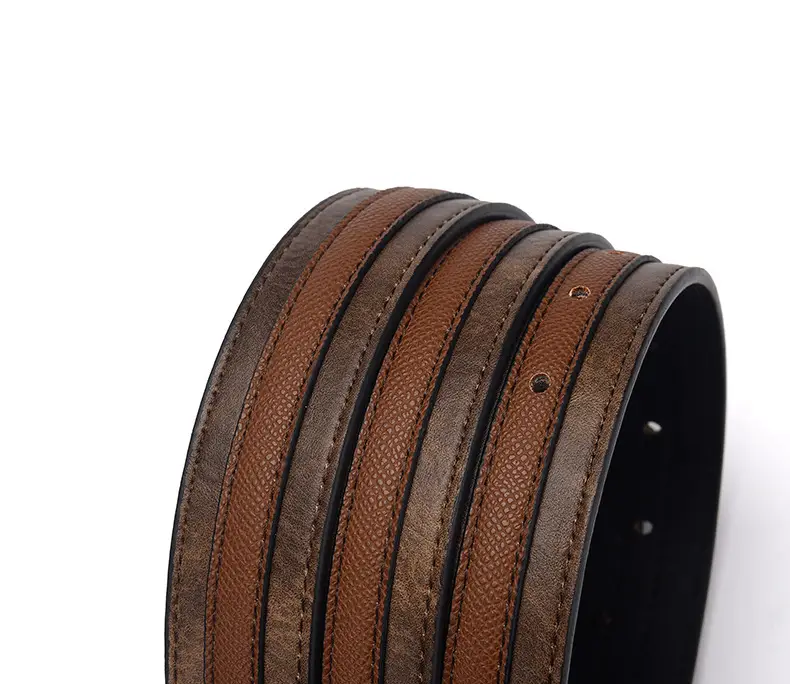 Men Navy Blue Leather Belt with Silver Buckle — feature 9