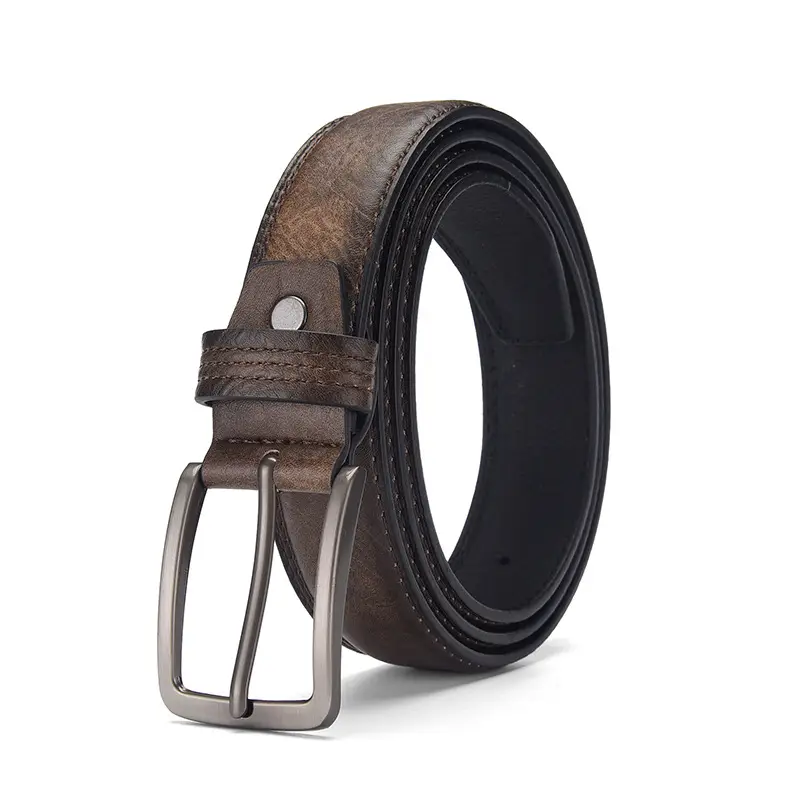Men's Brown Leather Belt with Silver Buckle - Image 4