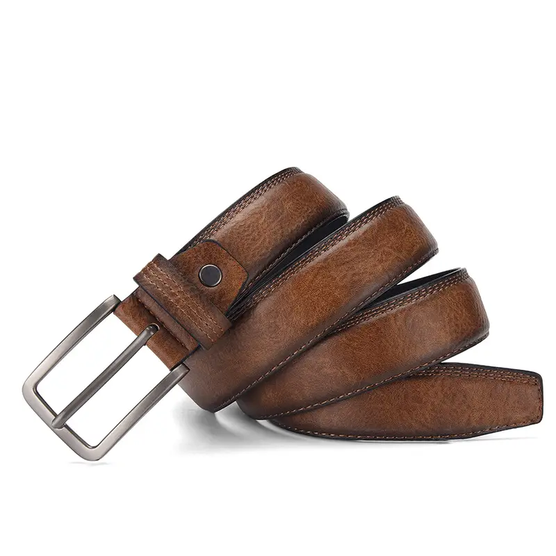 Men's Brown Leather Belt with Silver Buckle - Image 5