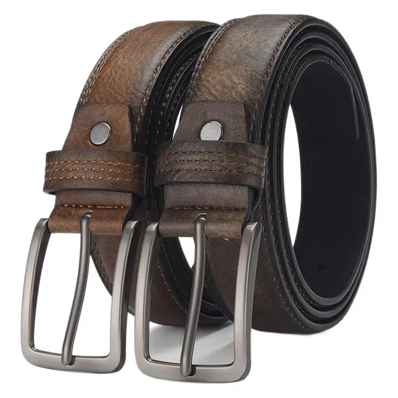 Men's Brown Leather Belt with Silver Buckle - Image 8