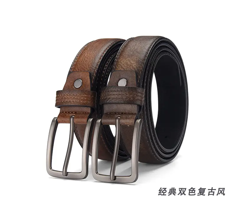 Men's Brown Leather Belt with Silver Buckle — feature 1