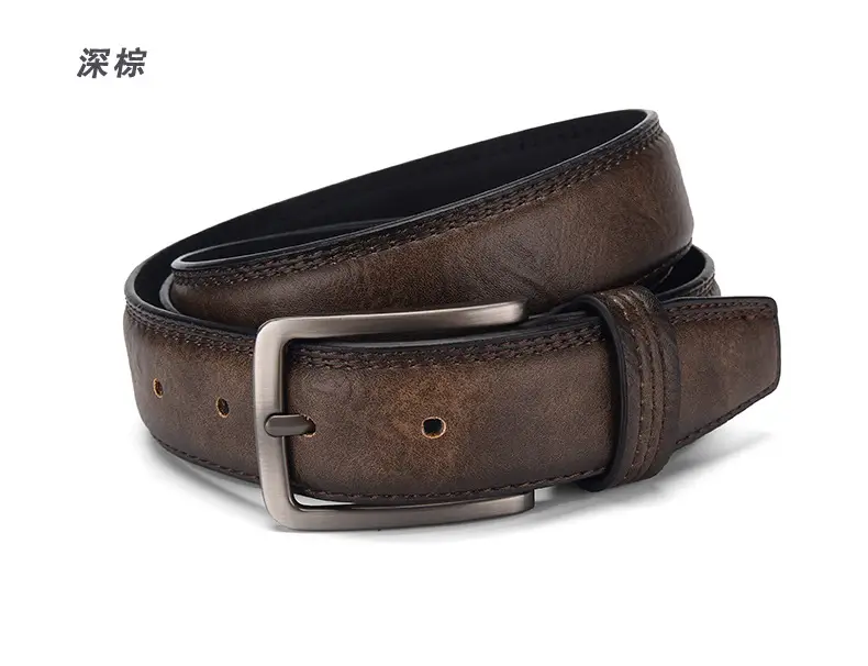 Men's Brown Leather Belt with Silver Buckle — feature 4
