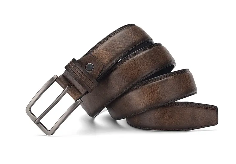 Men's Brown Leather Belt with Silver Buckle — feature 5