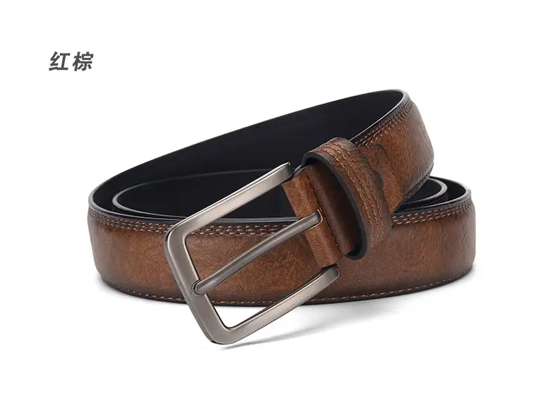 Men's Brown Leather Belt with Silver Buckle — feature 6