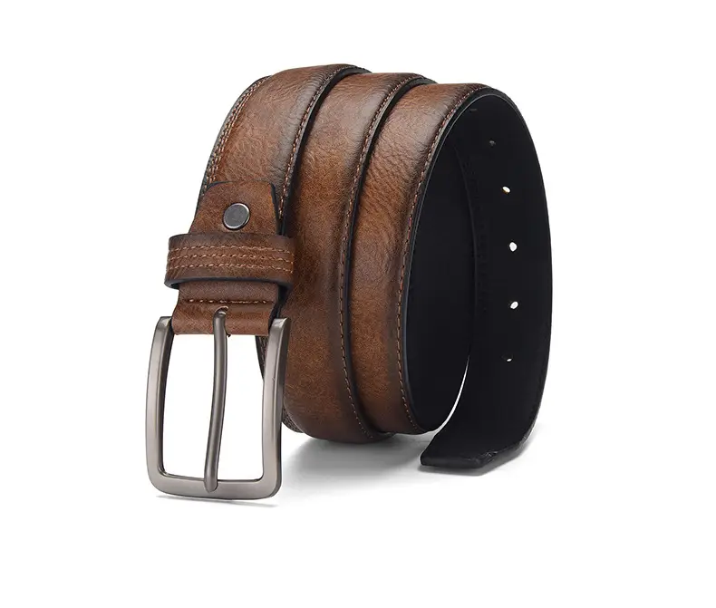 Men's Brown Leather Belt with Silver Buckle — feature 7