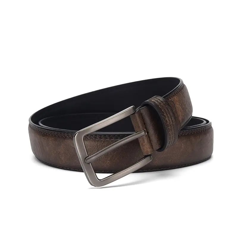 Men's Brown Leather Belt with Silver Buckle - Image 3