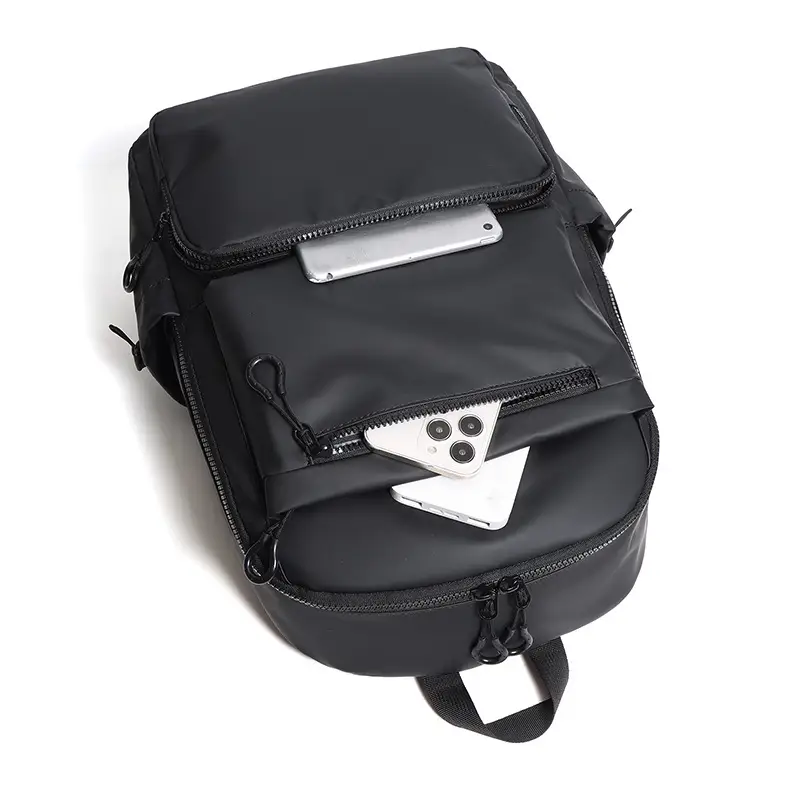 Cross-Border Leather Film Solid Color Computer Bag Casual Casual Multi-Layer Pocket Large Capacity Backpack 15.6inch Notebook Bag