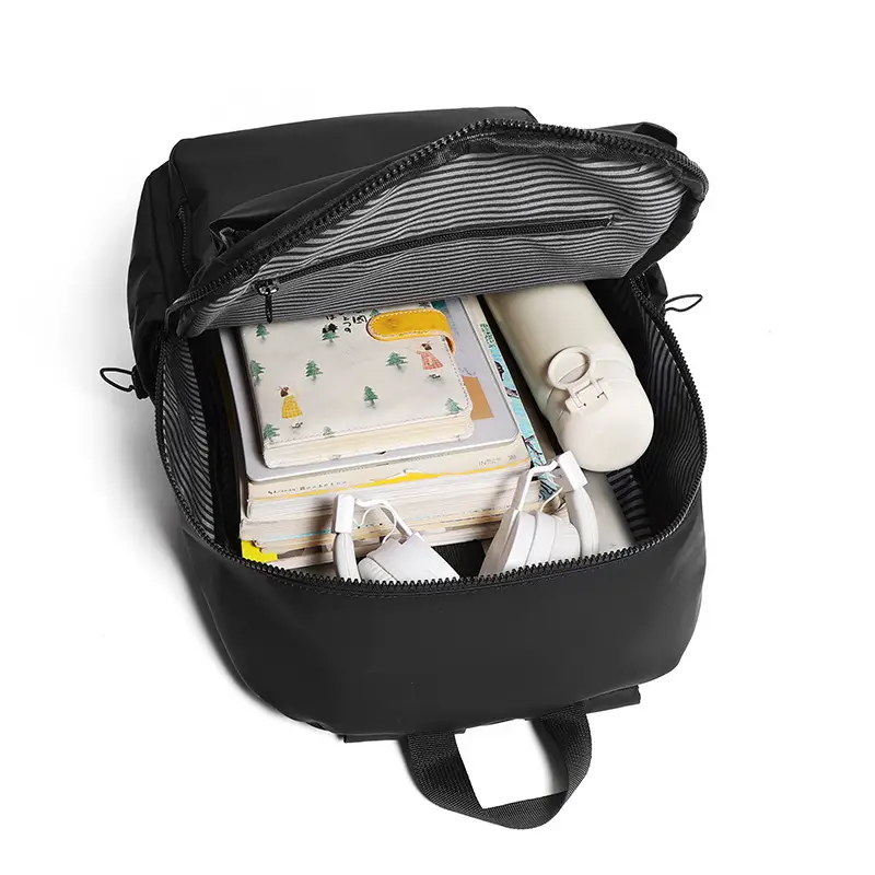 Cross-Border Leather Film Solid Color Computer Bag Casual Casual Multi-Layer Pocket Large Capacity Backpack 15.6inch Notebook Bag