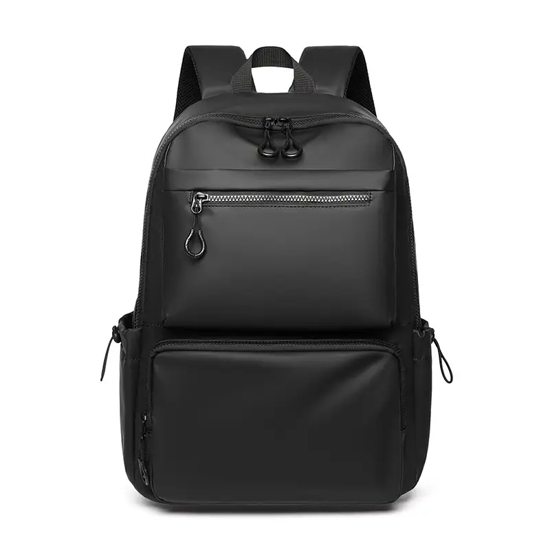 Cross-Border Leather Film Solid Color Computer Bag Casual Casual Multi-Layer Pocket Large Capacity Backpack 15.6inch Notebook Bag