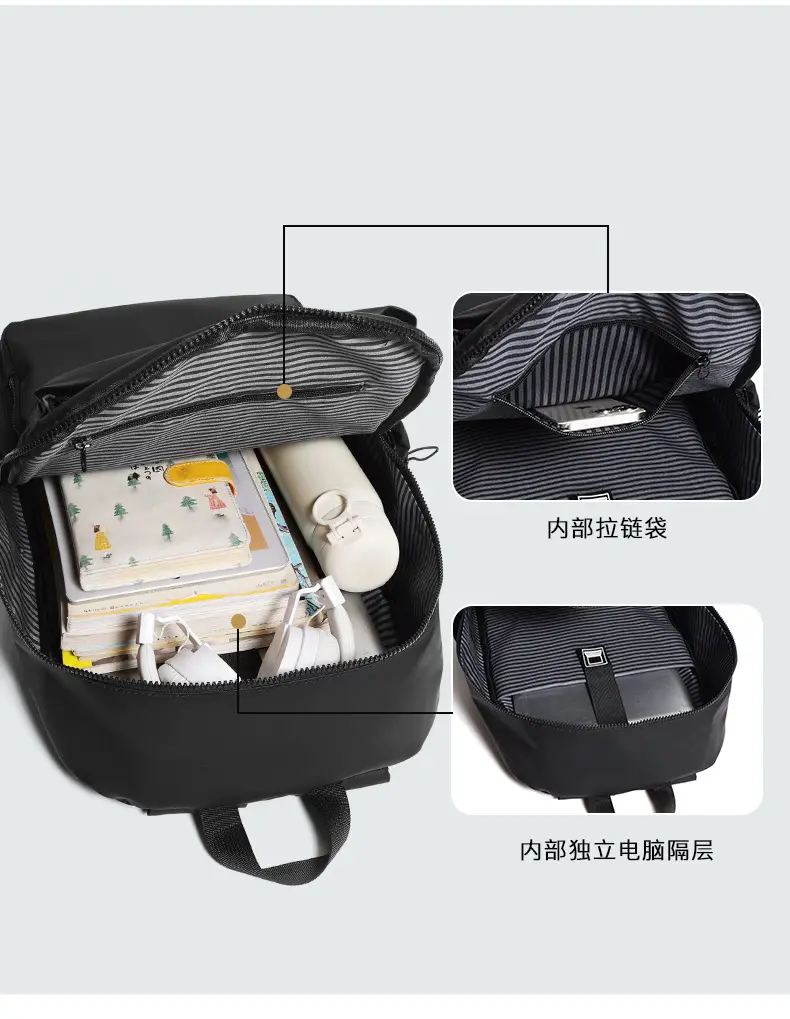Cross-Border Leather Film Solid Color Computer Bag Casual Casual Multi-Layer Pocket Large Capacity Backpack 15.6inch Notebook Bag — feature 10