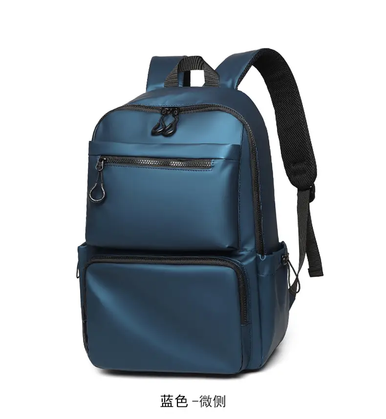Cross-Border Leather Film Solid Color Computer Bag Casual Casual Multi-Layer Pocket Large Capacity Backpack 15.6inch Notebook Bag — feature 19