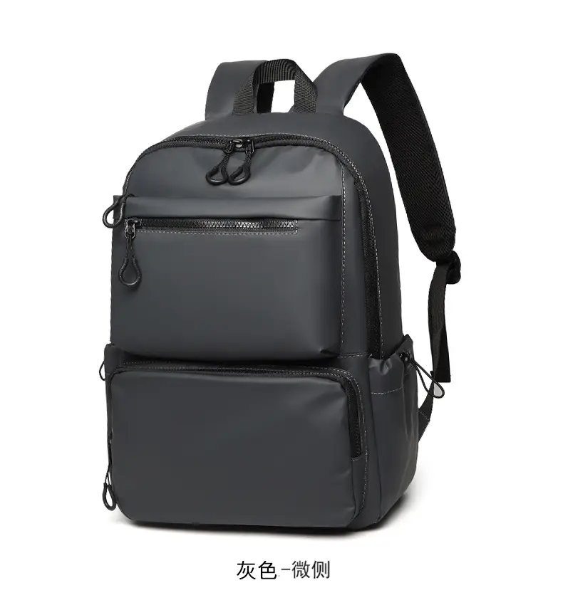 Cross-Border Leather Film Solid Color Computer Bag Casual Casual Multi-Layer Pocket Large Capacity Backpack 15.6inch Notebook Bag — feature 20