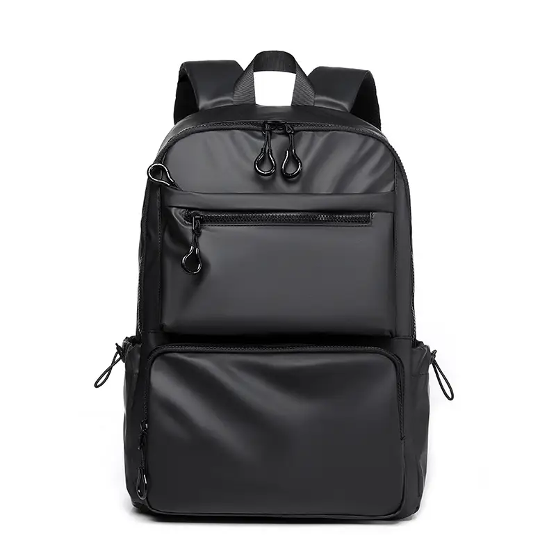 Cross-Border Leather Film Solid Color Computer Bag Casual Casual Multi-Layer Pocket Large Capacity Backpack 15.6inch Notebook Bag