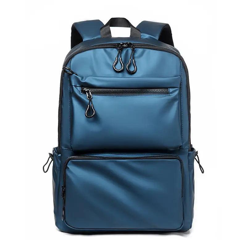 Cross-Border Leather Film Solid Color Computer Bag Casual Casual Multi-Layer Pocket Large Capacity Backpack 15.6inch Notebook Bag
