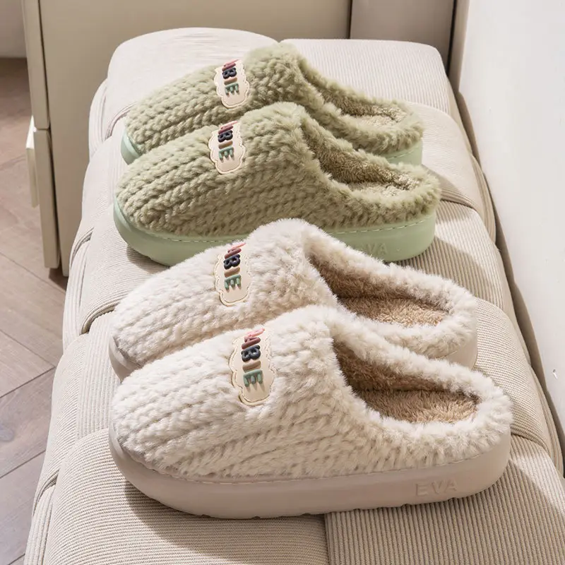 Mao Mao Cotton Slippers Women's Autumn and Winter Couple Home 2024 New Thick Bottom Non-slip fleece-lined Warm Men's Slippers - Image 3