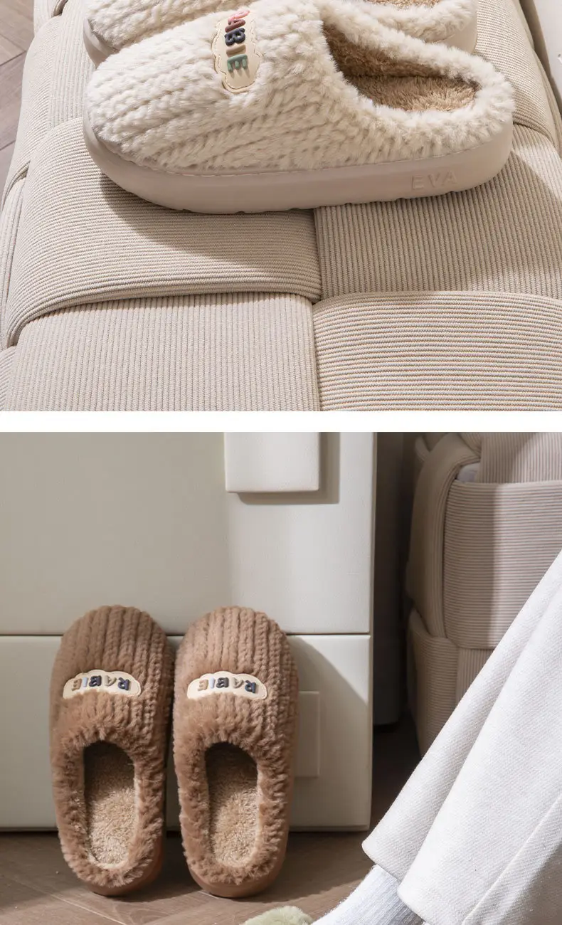 Mao Mao Cotton Slippers Women's Autumn and Winter Couple Home 2024 New Thick Bottom Non-slip fleece-lined Warm Men's Slippers — feature 12