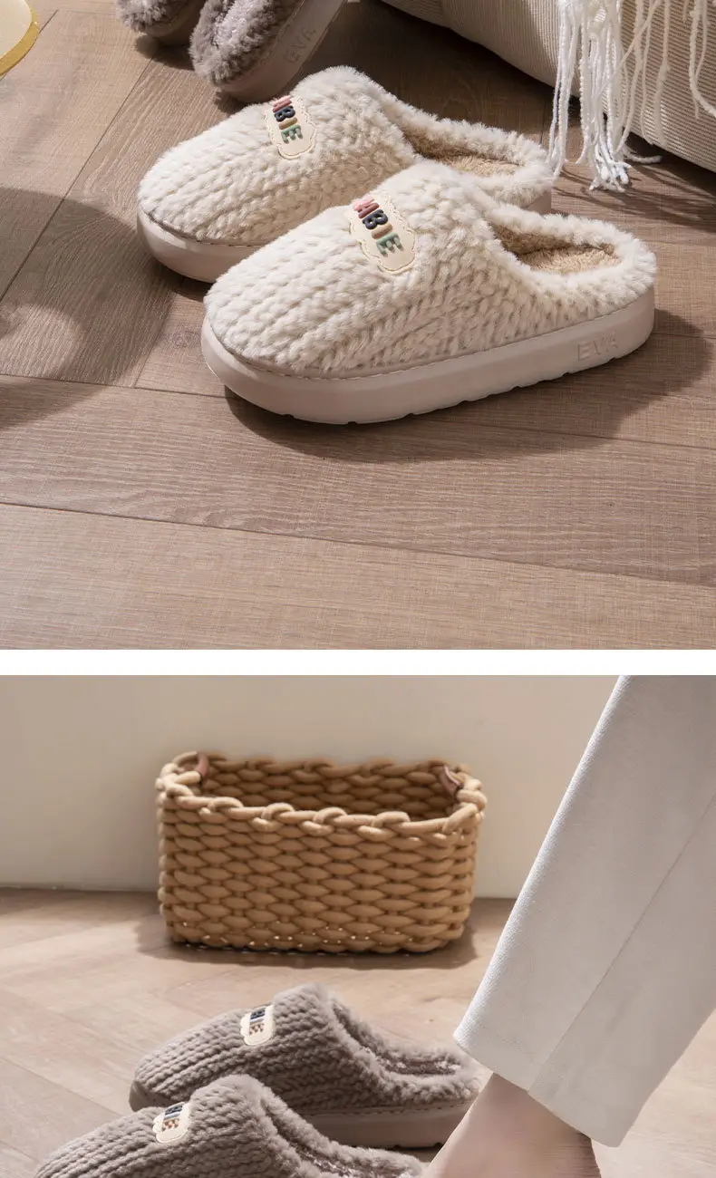 Mao Mao Cotton Slippers Women's Autumn and Winter Couple Home 2024 New Thick Bottom Non-slip fleece-lined Warm Men's Slippers — feature 14