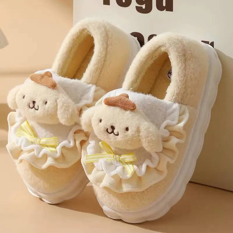 Cute pudding dog cotton slippers women autumn and winter new thick bottom student home dormitory non-slip warm cotton slippers
