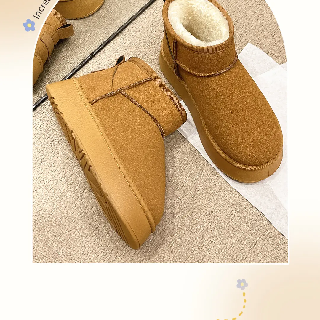 Thick-soled snow boots women's outer wear 2024 autumn and winter new indoor fur short tube snow cotton fleece-lined thickened cotton shoes — feature 3