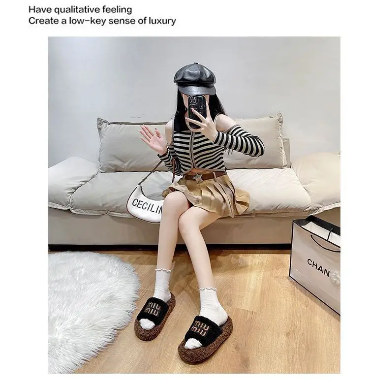 Thick bottom fluffy slippers women's outer wear 2024 new autumn and winter lamb fluffy net popular fashion home cotton slippers — feature 21