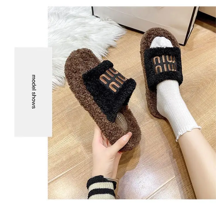 Thick bottom fluffy slippers women's outer wear 2024 new autumn and winter lamb fluffy net popular fashion home cotton slippers — feature 22