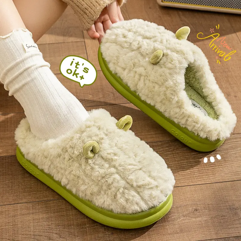 Cotton Slippers for Women 2026 New Autumn and Winter Home Indoor Warm Shoes Thick-Soled Couples Men's Plush Slippers