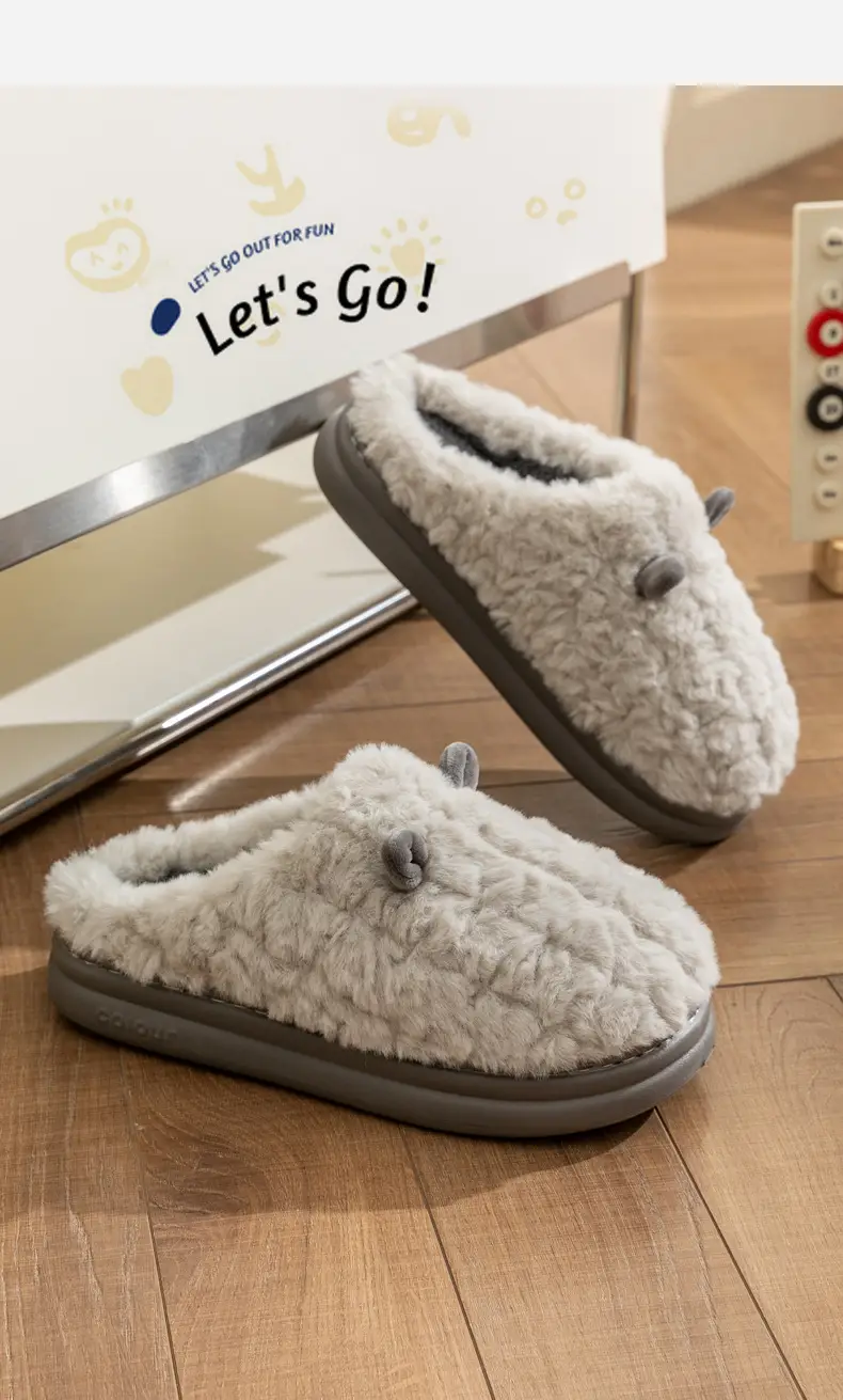 Cotton Slippers for Women 2026 New Autumn and Winter Home Indoor Warm Shoes Thick-Soled Couples Men's Plush Slippers — feature 9