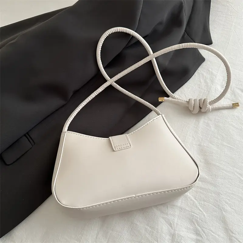 Women's White Crossbody Bag with Gold Buckle