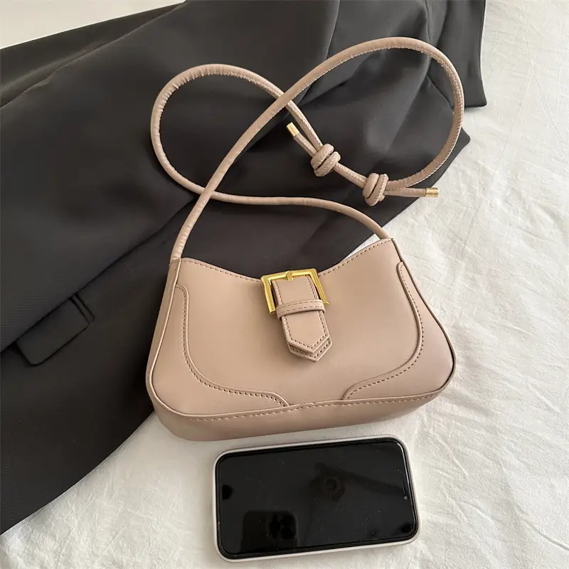 Women's White Crossbody Bag with Gold Buckle