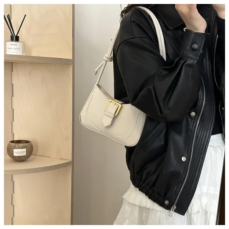 Women's White Crossbody Bag with Gold Buckle — feature 36
