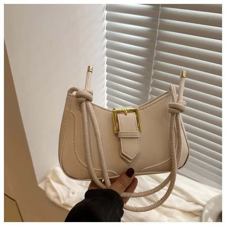 Women's White Crossbody Bag with Gold Buckle — feature 8