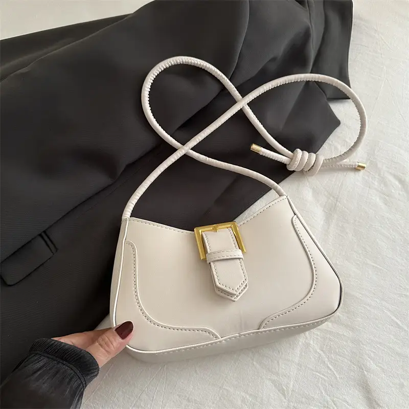 Women's White Crossbody Bag with Gold Buckle
