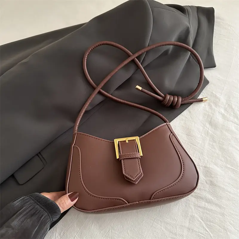 Women's White Crossbody Bag with Gold Buckle