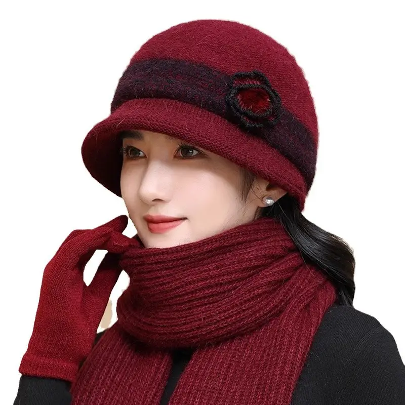 Winter Hat for Children Middle-aged and Elderly Mothers and Grandma Warm Thickened fleece-lined Windproof Rabbit Fur Knitted Wool Hat for Elderly