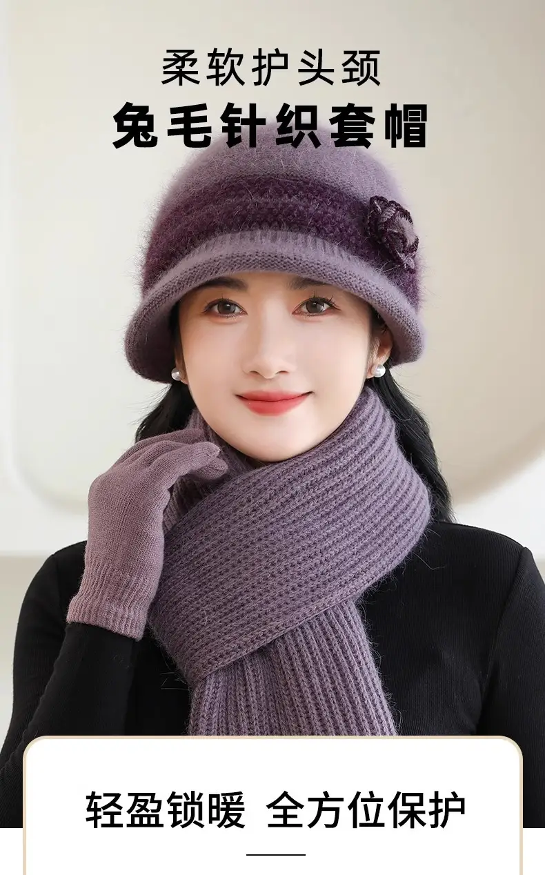 Winter Hat for Children Middle-aged and Elderly Mothers and Grandma Warm Thickened fleece-lined Windproof Rabbit Fur Knitted Wool Hat for Elderly — feature 1