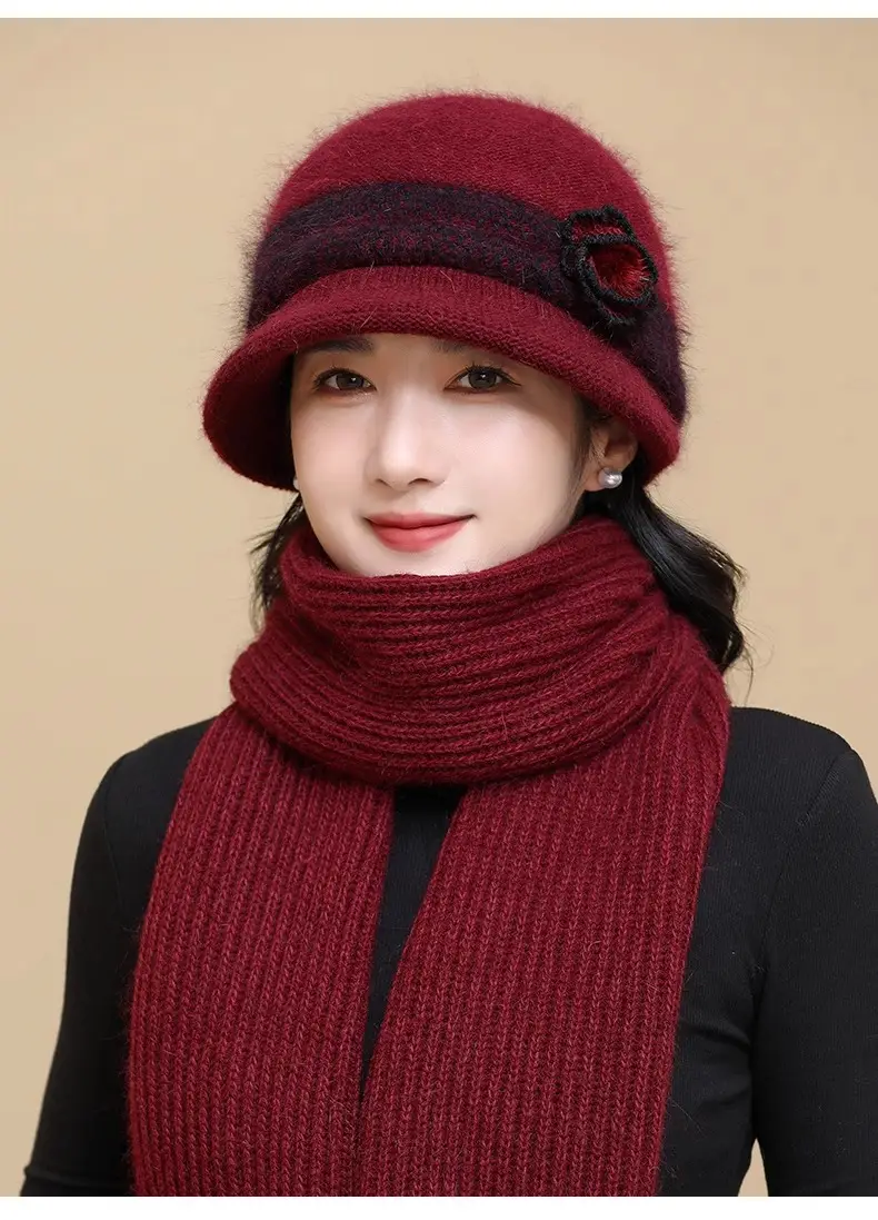 Winter Hat for Children Middle-aged and Elderly Mothers and Grandma Warm Thickened fleece-lined Windproof Rabbit Fur Knitted Wool Hat for Elderly — feature 10