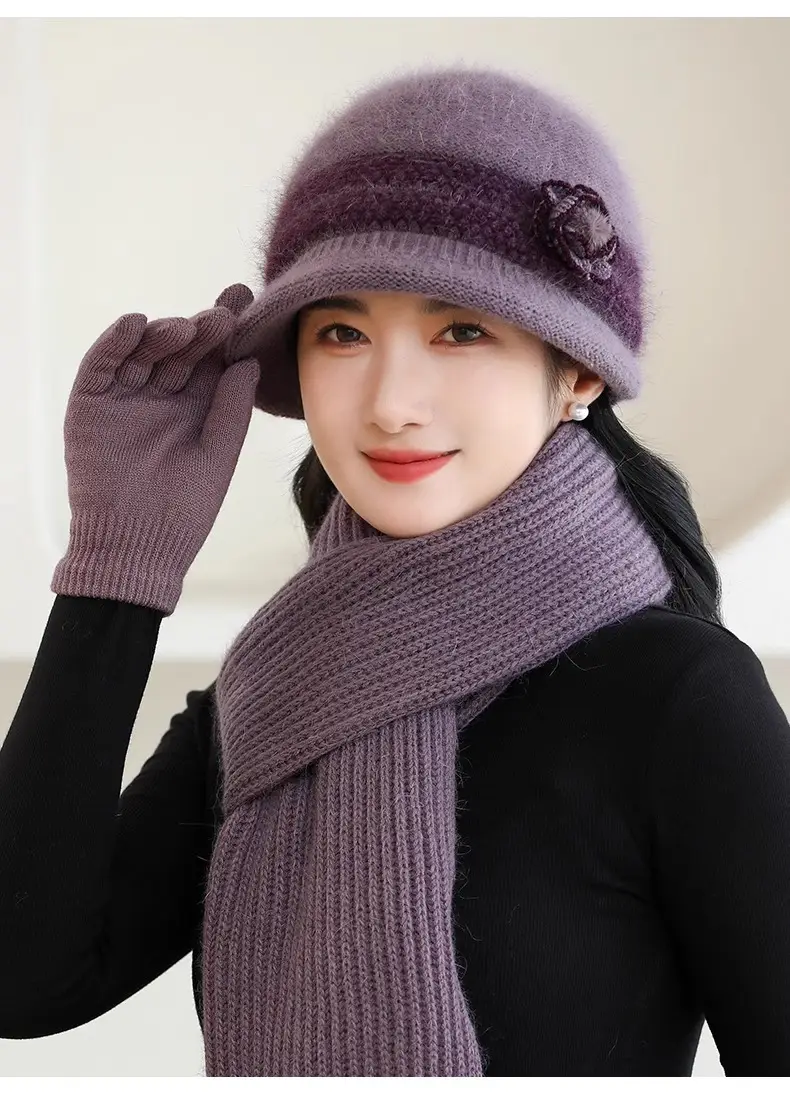 Winter Hat for Children Middle-aged and Elderly Mothers and Grandma Warm Thickened fleece-lined Windproof Rabbit Fur Knitted Wool Hat for Elderly — feature 11