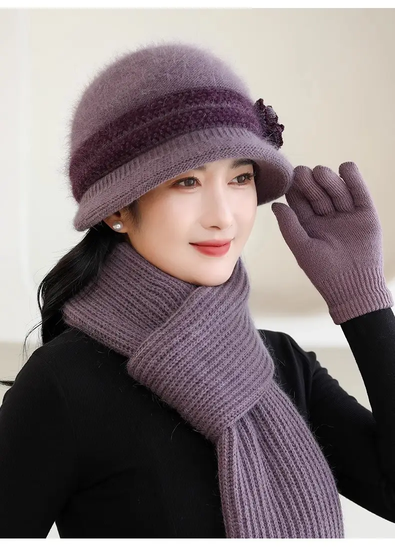 Winter Hat for Children Middle-aged and Elderly Mothers and Grandma Warm Thickened fleece-lined Windproof Rabbit Fur Knitted Wool Hat for Elderly — feature 12