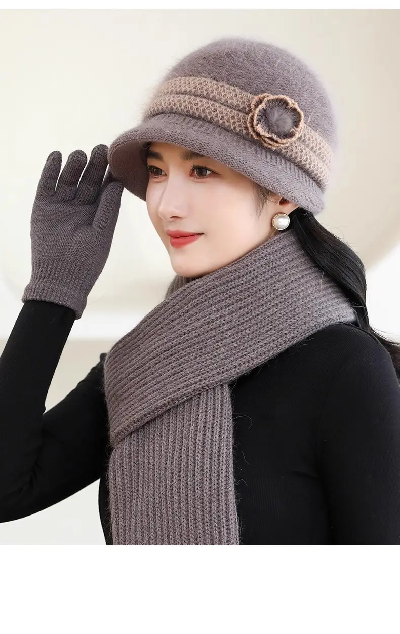 Winter Hat for Children Middle-aged and Elderly Mothers and Grandma Warm Thickened fleece-lined Windproof Rabbit Fur Knitted Wool Hat for Elderly — feature 14