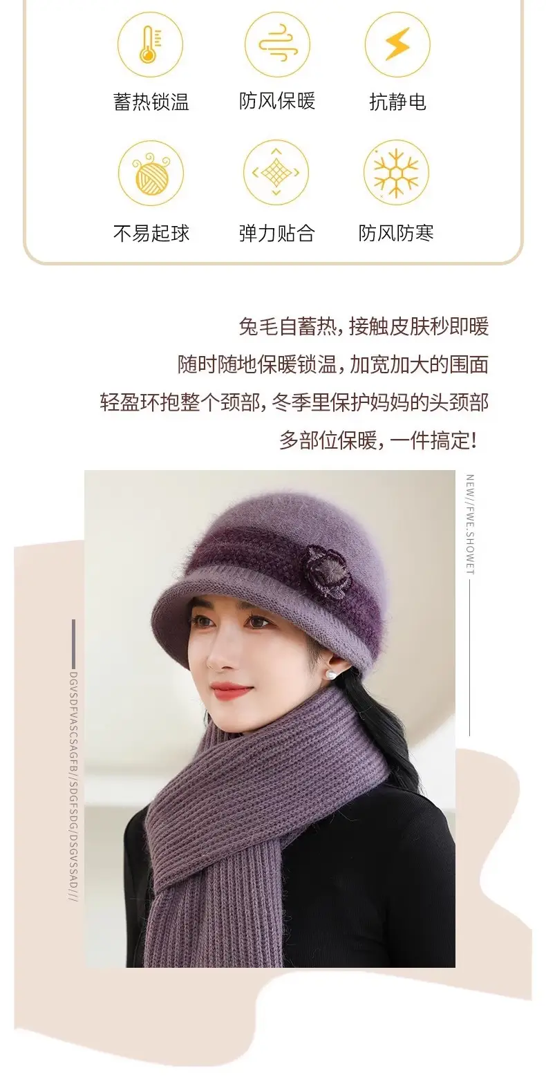 Winter Hat for Children Middle-aged and Elderly Mothers and Grandma Warm Thickened fleece-lined Windproof Rabbit Fur Knitted Wool Hat for Elderly — feature 2
