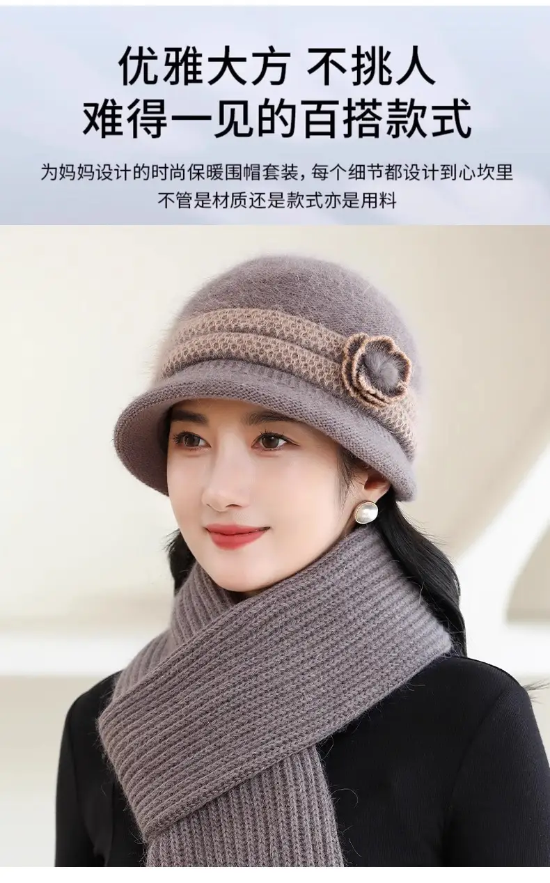 Winter Hat for Children Middle-aged and Elderly Mothers and Grandma Warm Thickened fleece-lined Windproof Rabbit Fur Knitted Wool Hat for Elderly — feature 6