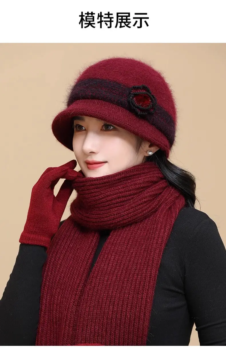 Winter Hat for Children Middle-aged and Elderly Mothers and Grandma Warm Thickened fleece-lined Windproof Rabbit Fur Knitted Wool Hat for Elderly — feature 9