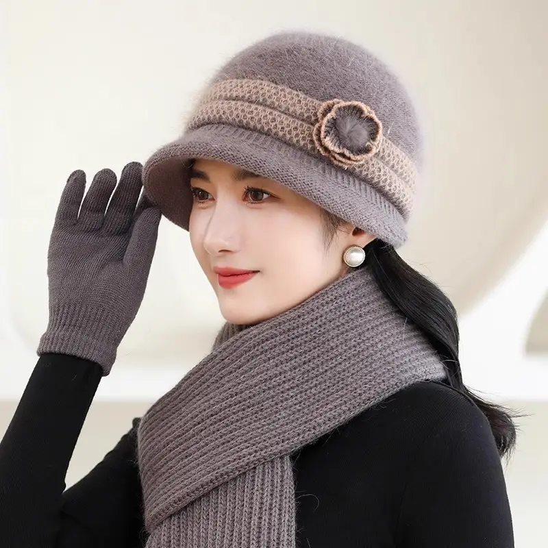 Winter Hat for Children Middle-aged and Elderly Mothers and Grandma Warm Thickened fleece-lined Windproof Rabbit Fur Knitted Wool Hat for Elderly