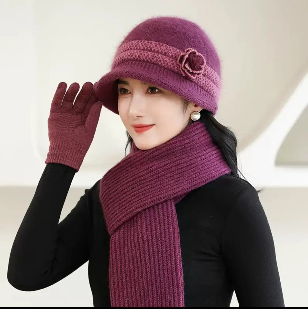 Winter Hat for Children Middle-aged and Elderly Mothers and Grandma Warm Thickened fleece-lined Windproof Rabbit Fur Knitted Wool Hat for Elderly